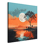 Cuadros Un árbol en una isla en medio de una masa de agua, con la luna llena al fondo