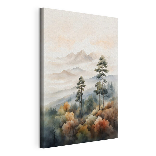 Cuadros Pintura en acuarela de árboles y montañas