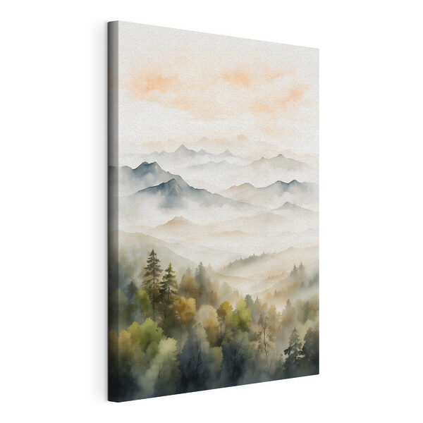 Cuadros Pintura en acuarela de montañas y árboles