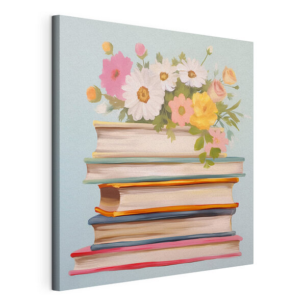 Cuadro que representa una pila de libros con flores encima Cuadros Cuadro que representa una pila de libros con flores encima