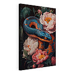 Cuadros Serpiente azul y naranja con flores