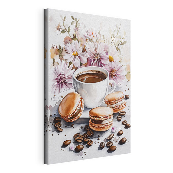 Pintura en acuarela de una taza de café y unas galletas Cuadros Pintura en acuarela de una taza de café y unas galletas