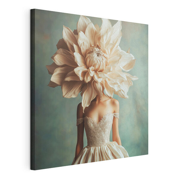 Mujer con un vestido y una flor grande en la cabeza Cuadros Mujer con un vestido y una flor grande en la cabeza