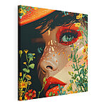 Cuadros Mujer con sombrero y flores