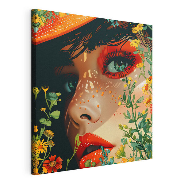 Cuadros Mujer con sombrero y flores
