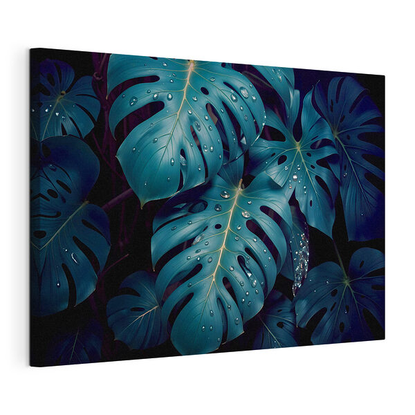 Hojas frondosas adornadas con gotas de agua Cuadros Hojas frondosas adornadas con gotas de agua