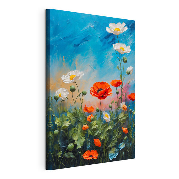 Cuadros Cuadro de flores sobre fondo azul