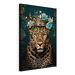 Cuadros Leopardo con una corona y flores