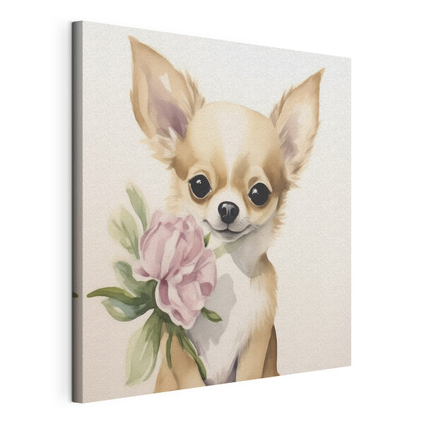 Cuadros Cuadro de un perro con una flor en la boca