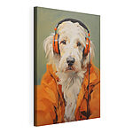 Cuadros Perro con unos auriculares naranjas