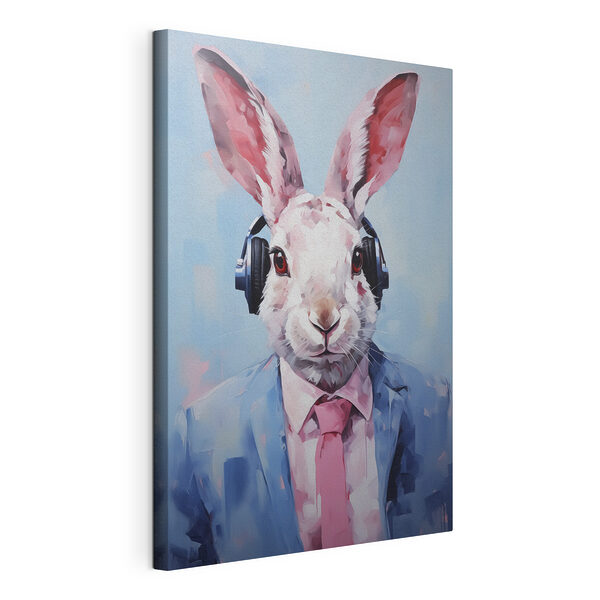 Cuadros Conejo con auriculares y traje