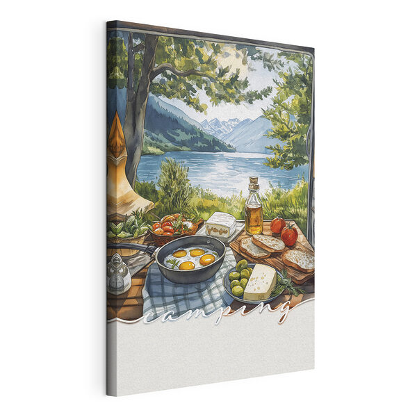 Mesa con comida junto a un lago Cuadros Mesa con comida junto a un lago
