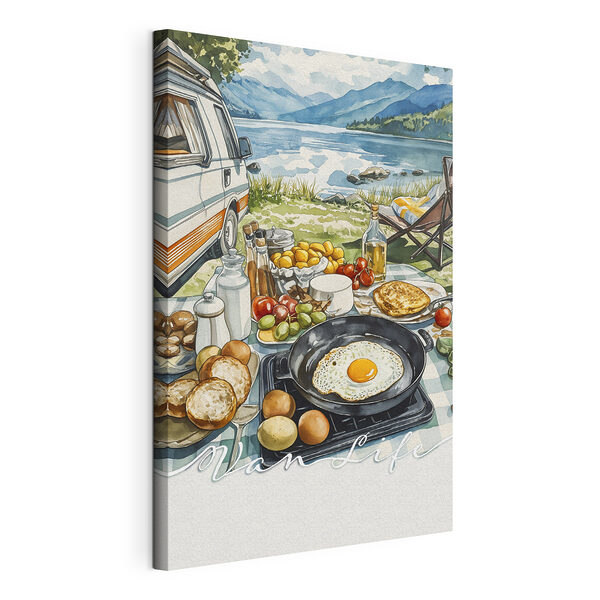Mesa con comida y una sartén encima Cuadros Mesa con comida y una sartén encima
