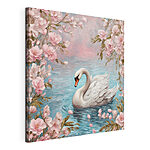 Cuadros Cisne nadando en el agua entre flores rosas