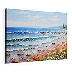 Cuadros Cuadro de una playa con flores y olas