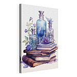 Cuadros Pintura en acuarela de una pila de libros y botellas