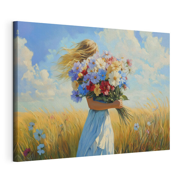 Mujer con un ramo de flores en la mano Cuadros Mujer con un ramo de flores en la mano
