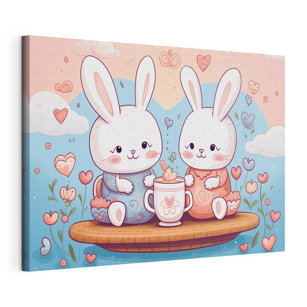 Cuadros Un par de conejitos sentados en una bandeja con una taza de té (SKU: s42873) Cuadros Cuadros Un par de conejitos sentados en una bandeja con una taza de té (SKU: s42873)