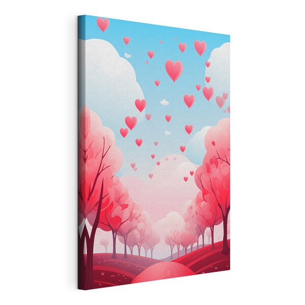 Árboles rosas con corazones volando por el cielo Cuadros Árboles rosas con corazones volando por el cielo