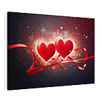 Cuadros Dos corazones con un lazo rojo y luces