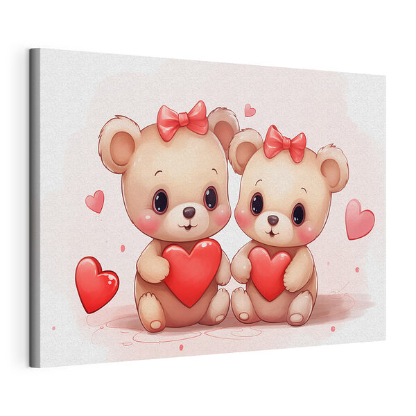 Dos osos de dibujos animados que sostienen un corazón Cuadros Dos osos de dibujos animados que sostienen un corazón