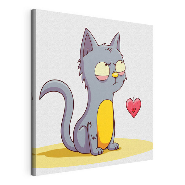 Cuadros Dibujo de un gato mirando un corazón