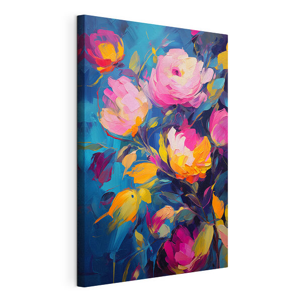 Cuadros Cuadro de flores sobre fondo azul