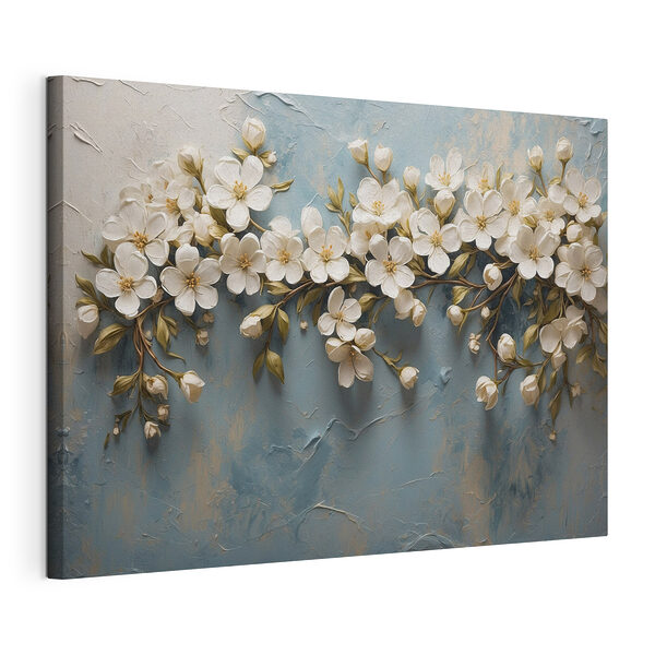 Cuadros Flores blancas sobre un fondo azul