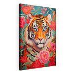 Cuadros Cuadro de un tigre rodeado de flores