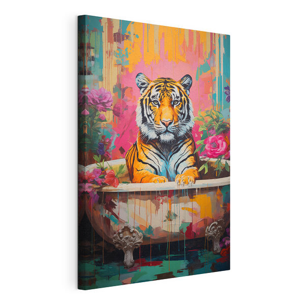 Cuadro de un tigre en una tina llena de flores Cuadros Cuadro de un tigre en una tina llena de flores