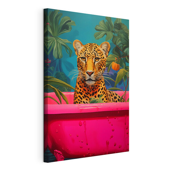 Cuadros Un guepardo en una bañera rosa con plantas (SKU: s43135) Cuadros Cuadros Un guepardo en una bañera rosa con plantas (SKU: s43135)