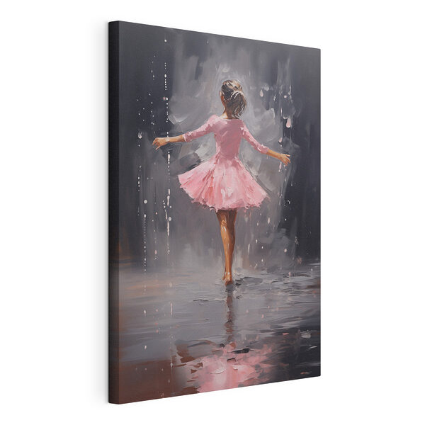Cuadro de una niña con un vestido rosa bailando bajo la lluvia Cuadros Cuadro de una niña con un vestido rosa bailando bajo la lluvia