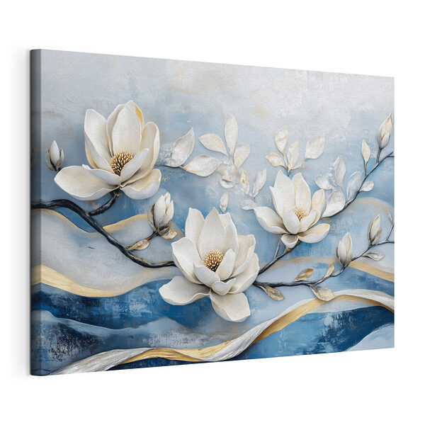 Cuadros Flores blancas sobre fondo azul