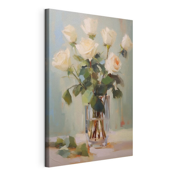 Cuadros Cuadro de un jarrón con rosas blancas