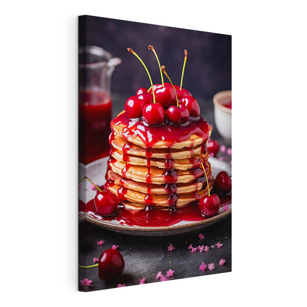 Pila de tortitas con sirope de cereza por encima Cuadros Pila de tortitas con sirope de cereza por encima