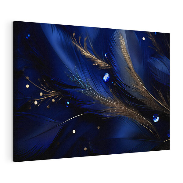Cuadros Elegantes plumas sobre un tejido azul oscuro