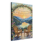 Cuadros Cuadro en el que aparecen unas sillas y un lago