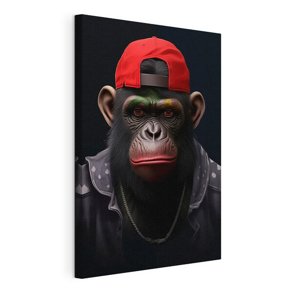 Chimpancé con un gorro y una chaqueta rojos Cuadros Chimpancé con un gorro y una chaqueta rojos