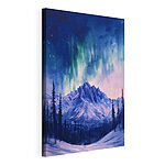 Cuadros Cuadro de una montaña con árboles y aurora boreal