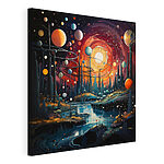Cuadros Paisaje con árboles y planetas