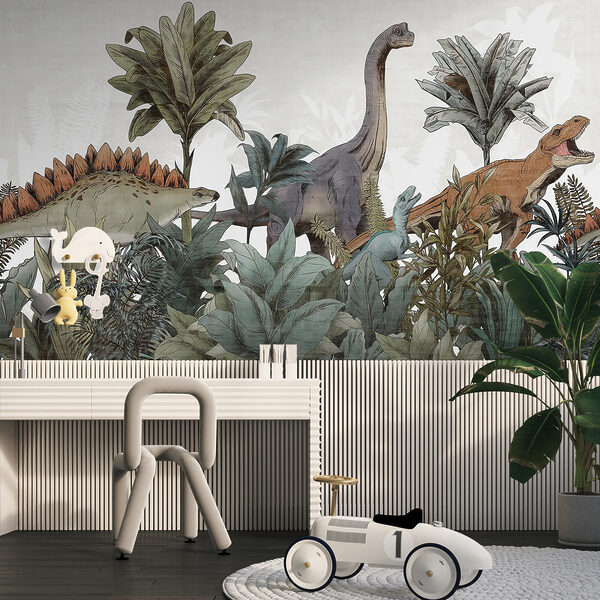 Fotomurales Dinosaurios vagando entre frondoso follaje