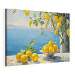 Cuadros Un cuenco con limones sobre una mesa junto a un árbol