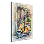Cuadros Scooter amarilla con una cesta de flores en la parte trasera