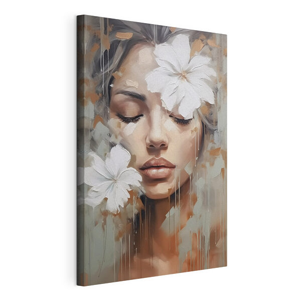 Cuadro de una mujer con flores blancas en la cabeza Cuadros Cuadro de una mujer con flores blancas en la cabeza
