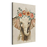 Cuadros Cachorro de elefante con flores en la cabeza