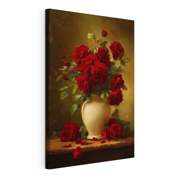 Cuadros Cuadro de un jarrón con rosas rojas