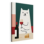 Cuadros Gato con una copa de vino en la mano