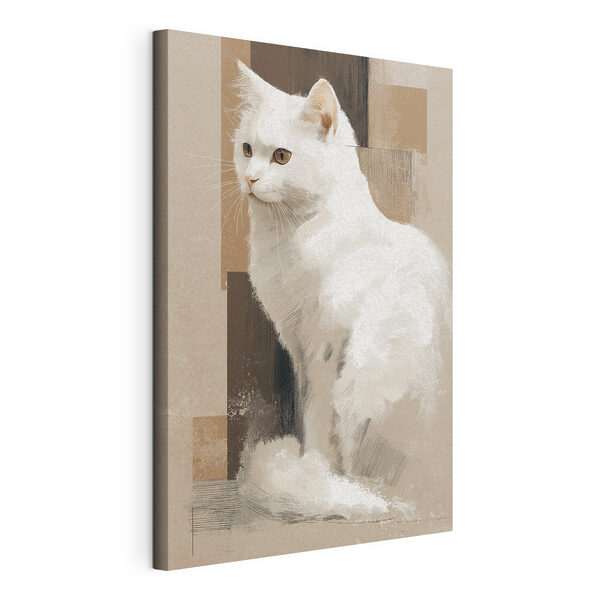 Cuadros Gato blanco sentado sobre una superficie marrón