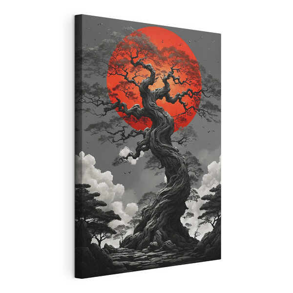 Árbol con un sol rojo detrás Cuadros Árbol con un sol rojo detrás