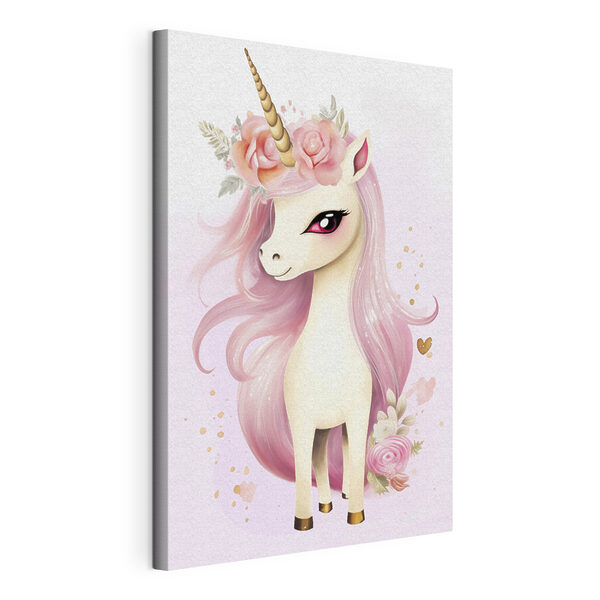 Cuadros Unicornio con pelo rosa y flores